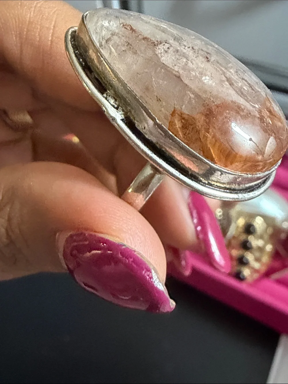 925 silver Teardrop Clear and Amber Crystal Statement Ring - Women Jewelry